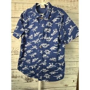 Jumping Beans Boys Dinosaur Print Short Sleeve Button Up Shirt Size 8‎ Blue